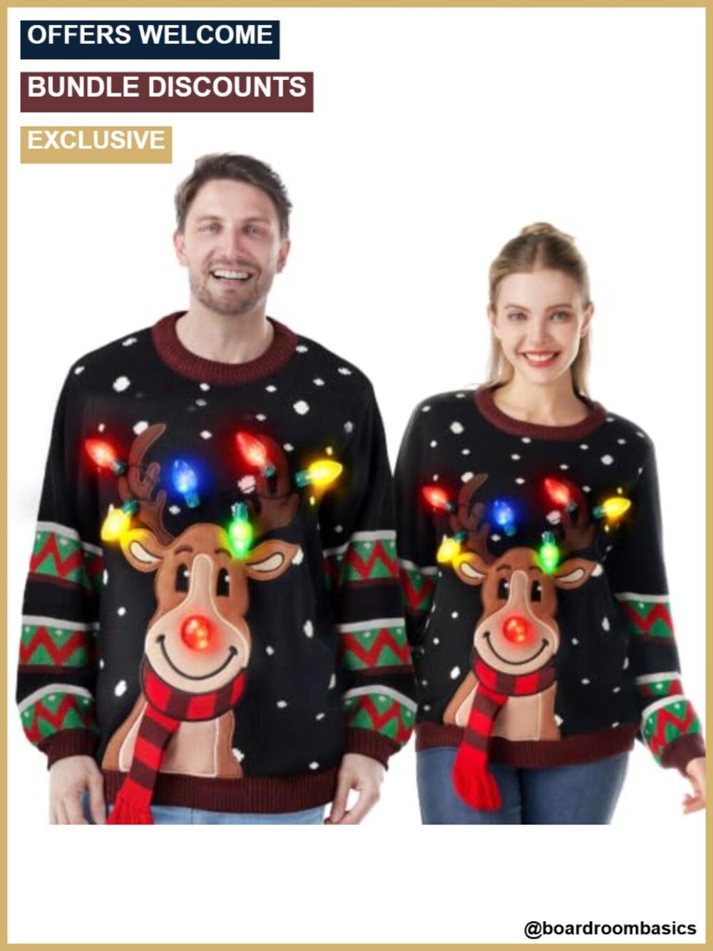 LED Light Up Ugly Christmas Sweater 100% Acrylic Unisex Holiday Party